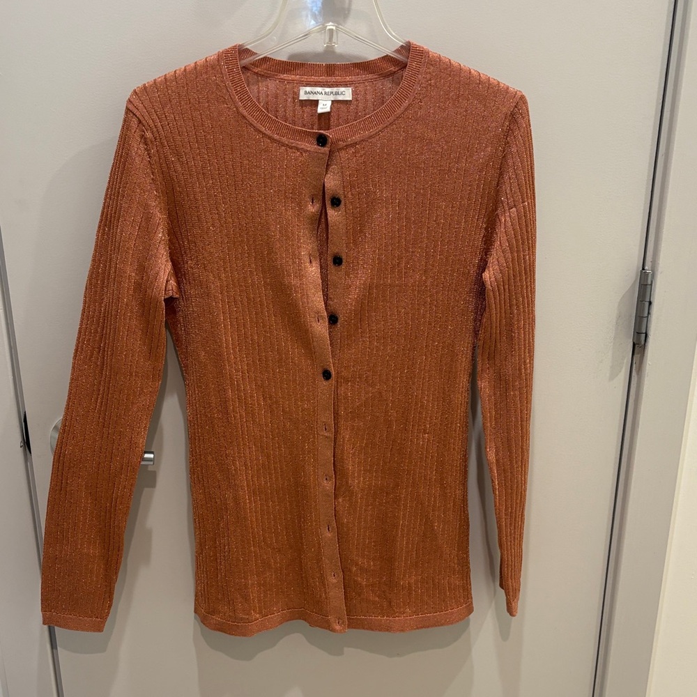 Banana Republic Rust Shimmer Ribbed Button-Down Top